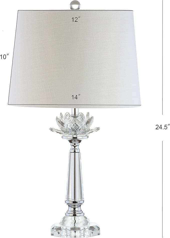 JONATHAN Y 24.5" Clear Crystal LED Table Lamp, Hollywood Regency Modern Glam Candlestick Lamp with White Linen Drum Shade for Living Room Bedroom, LED Bulb Included JYL2016A