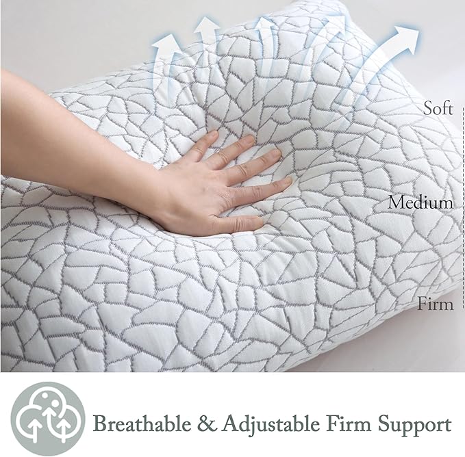 BPC Premium Rayon Derived from Bamboo Firm Pillows King Size Set of 2 - Hypoallergenic Shredded Memory Foam Pillows with Removable Cover Bed Pillows for Side Stomach and Back Sleepers, CertiPUR-US