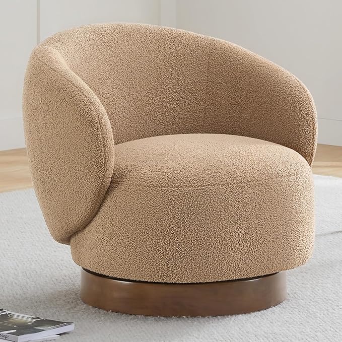 Swivel Accent Chair Round Barrel Armchair Upholstered Performance Fabric for Living Room Bedroom Reading Waitingroom,1 PCS,Sand