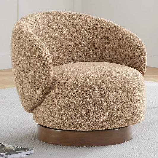 Swivel Accent Chair Round Barrel Armchair Upholstered Performance Fabric for Living Room Bedroom Reading Waitingroom,1 PCS,Sand