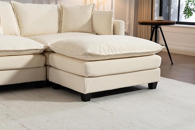 Eafurn Oversized Reversible Modular Sectional Sofa with Movable Ottoman, Convertible L Shaped Corner Couch Modern Chenille Sofa Set w/Double Layers Seat Cushions for Living Room Apartment