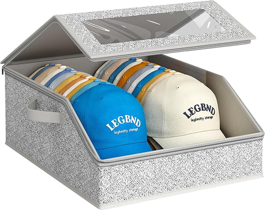 AOODA Sturdy Hat Storage for Baseball Caps, Holds up to 24 Caps Clear Hat Organizer for Closet, Bedroom, Wide Hat Box with Cardboard (Grey)