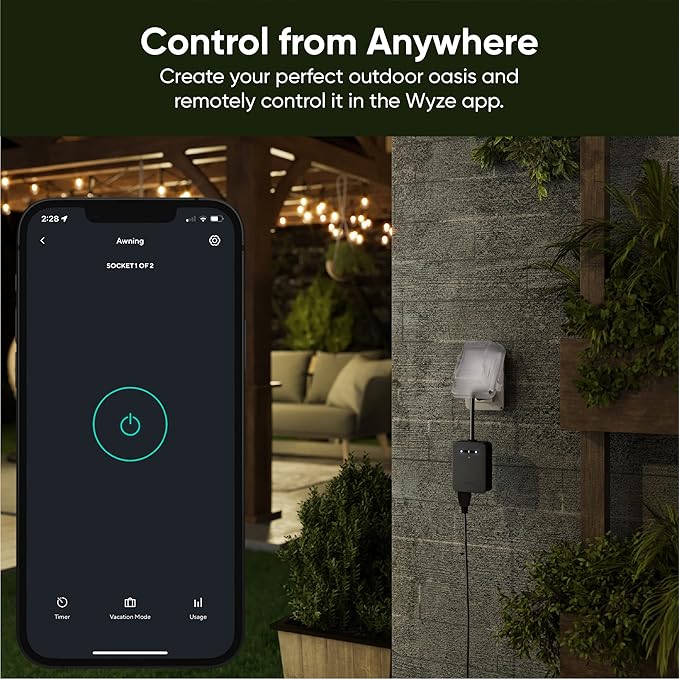 Wyze Plug Outdoor Dual Outlets Energy Monitoring Smart Plug Bundle with Wyze Bulb Color 1100 Lumen WiFi RGB and Tunable White A19 Smart Bulbs, 2-Pack