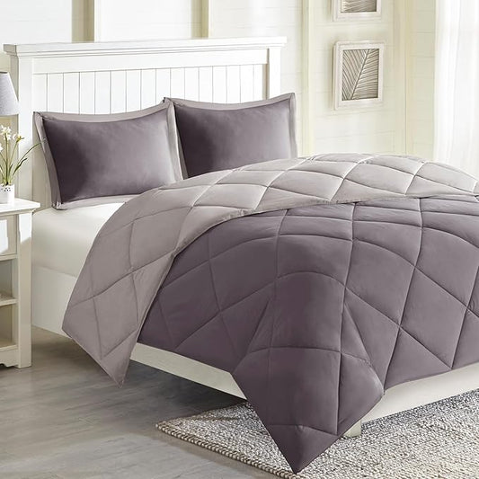 Madison Park - MPE10-614 Essentials Larkspur Comforter Set, Twin/Twin XL, Charcoal/Grey