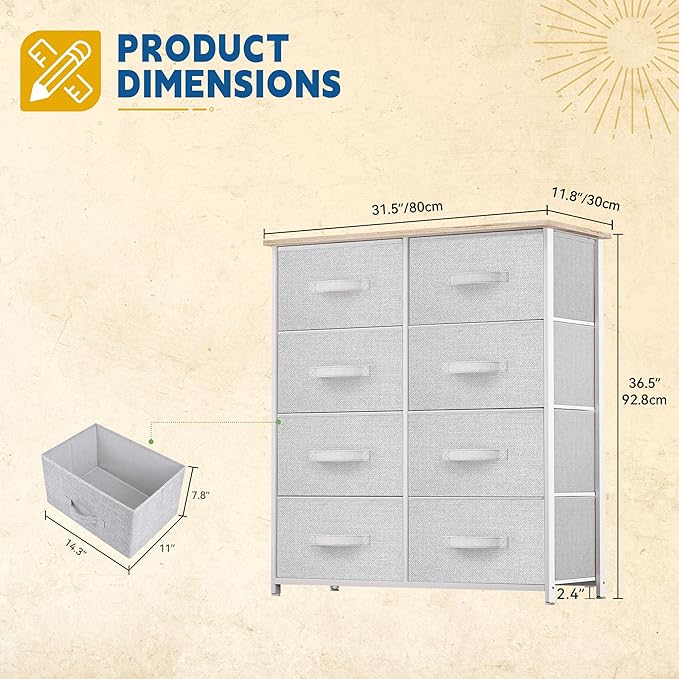 DWVO Fabric Dresser for Room, Tall Storage 8 Drawers, Black Dresser & Chest of Drawers, Storage Drawer Organizer for Closet, Living Room