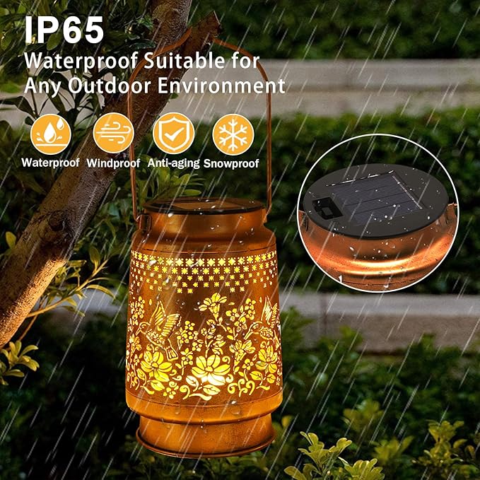 Solar Lanterns Outdoor Hummingbird Garden Decor, Gifts for Women Mom Grandma Birthday, Metal Hanging Solar Lights Waterproof with Shepherd Hook LED Decoration Outside for Garden Yard Patio Porch