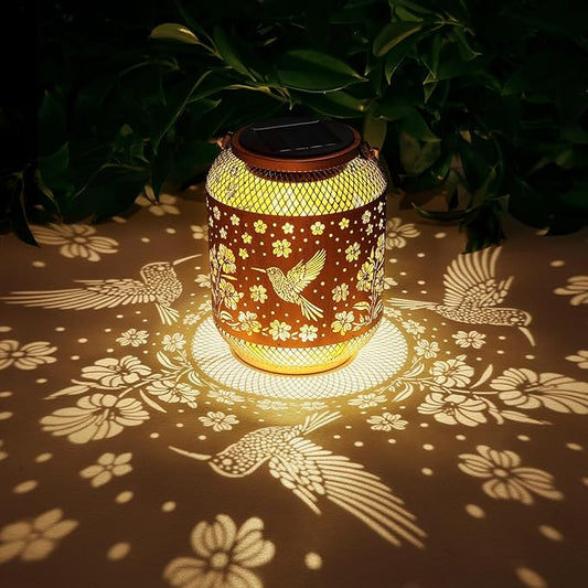 2 Pack Solar Lanterns Outdoor Waterproof Hummingbird Garden Decor Birthday Gifts for Women Mom Grandma Hanging Solar Lights Metal Decoration Outside for Yard, Patio, Backyard, Porch, Pathway