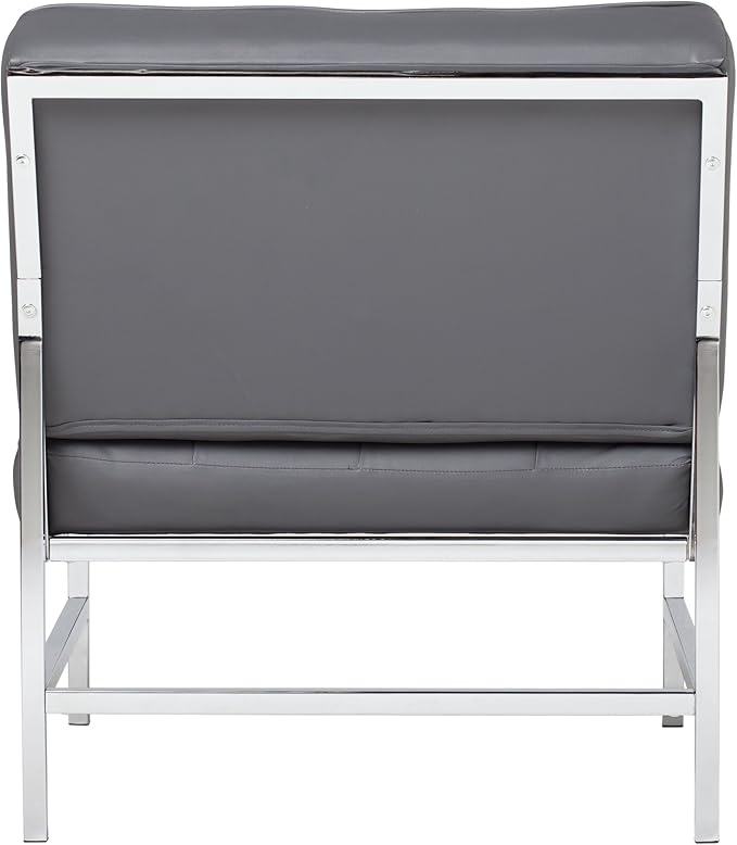 Ashlar Modern Accent Chair in Blended Leather, Chrome/Gray