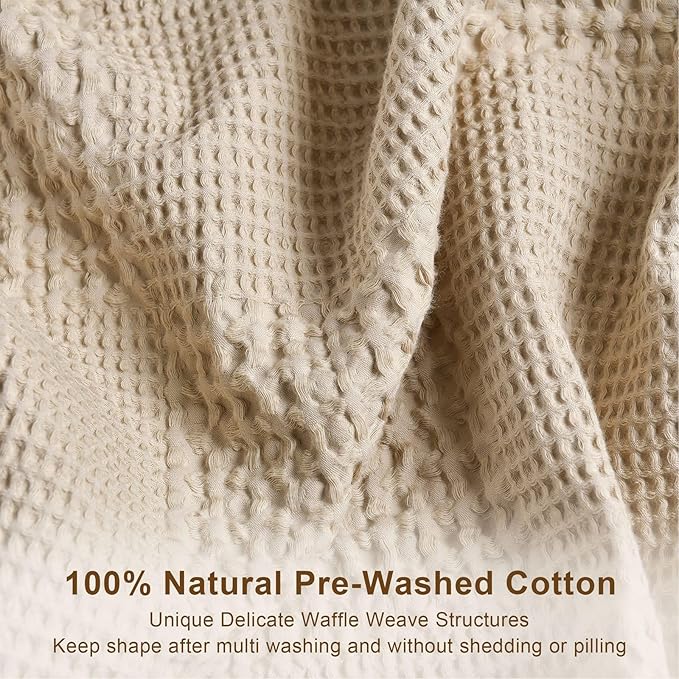 meadow park Cotton Waffle Blanket with Cotton Sateen Binding - King Size - Lightweight and Breathable - Washed Waffle Throw - Taupe Color.