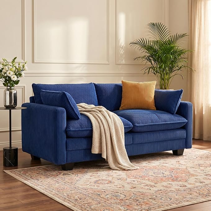Gizoon 75” Small Cloud Loveseat Couches for Living Room, 2 Seater Love Seat Sofa with Comfy Deep Seat, Small Washable Couches with Removable Corduroy Cover for Apartment, Blue