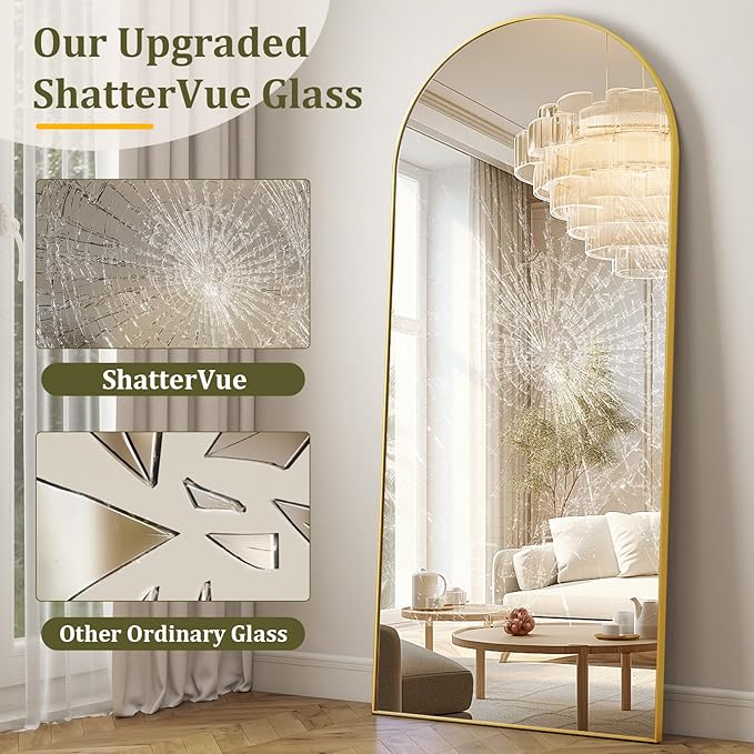HARRITPURE 68"x22" Arched Full Length Mirror, Free Standing/Hanging/Leaning Full Body Mirror with Stand, Large Modern Arch Floor Mirror for Bedroom Cloakroom,Gold