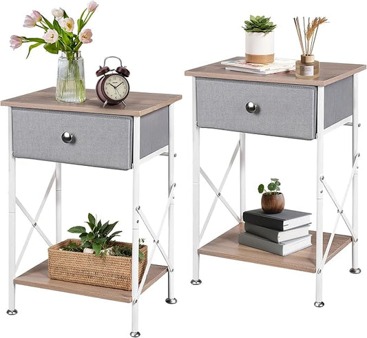 VECELO Night Stand Set of 2, Small End Table for Small Spaces, Wood Side Table for Living Room, Bedside Table with Drawer for Bedroom, Easy Assembly, Light Brown