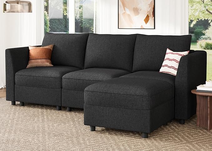 HONBAY Modular Sectional Sofa with Storage L Shaped Sectional Sofa, Convertible Couches for Living Room - Linen Grey