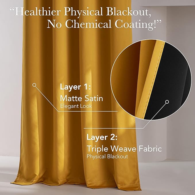 NICETOWN Full Shading Curtains for Patio Door, Gold, 1 Panel, 100" W x 84" L, Super Heavy-Duty Thermal Backing Faux Silk Sliding Glass Door Drape, Privacy Assured Room Divider Curtain