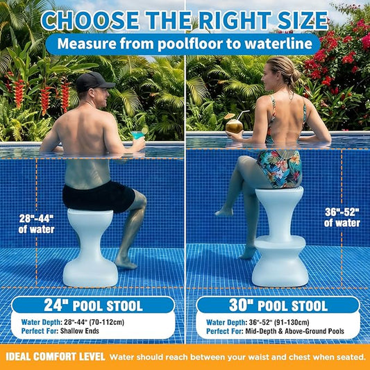 30" Pool stools for Underwater,Pre-Weighted Pool Stools with Foot Rest,Waterproof Patio Furniture with Adjustable Feet for Poolside Seats for Edge,1PC