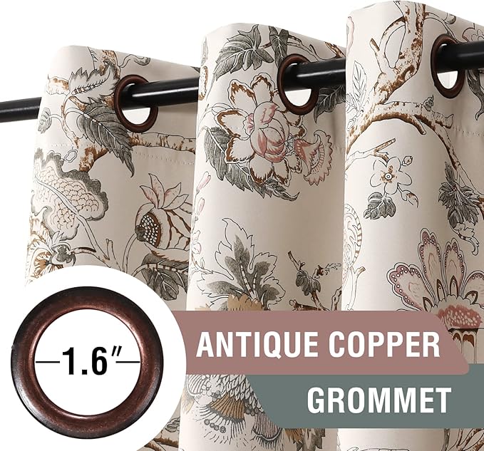 H.VERSAILTEX Blackout Curtains 108 Inch Length 2 Panels Set Floral Print Curtain Drapes for Living Room Thermal Insulated Grommet Window Curtains for Bedroom - Traditional Floral in Sage and Brown