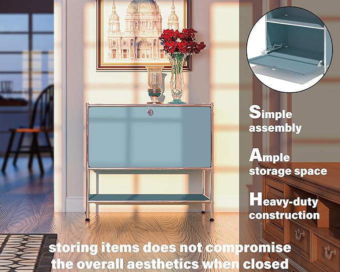 Metal Sidetable with Flap Door, 27.5" Height - DIY Modern Furnishing for Home, Office, Foyer, Bedroom - Night Stand, Book Shelf, Bookshelf, Cube Storage Organizer, Bedside Table (Blue)