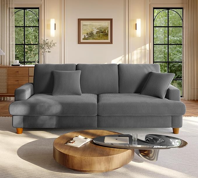 Welzona 87.2" Couches for Living Room, Comfy Grey Couch 7.5" Extra Thick Cushion, Sofas for Living Room Tool-Free Setup, Loveseat Sofa 848lbs Support, Corduroy Couch for Bedroom, Apartment, Office
