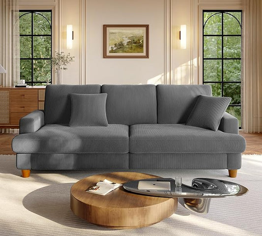 Welzona 87.2" Couches for Living Room, Comfy Grey Couch 7.5" Extra Thick Cushion, Sofas for Living Room Tool-Free Setup, Loveseat Sofa 848lbs Support, Corduroy Couch for Bedroom, Apartment, Office