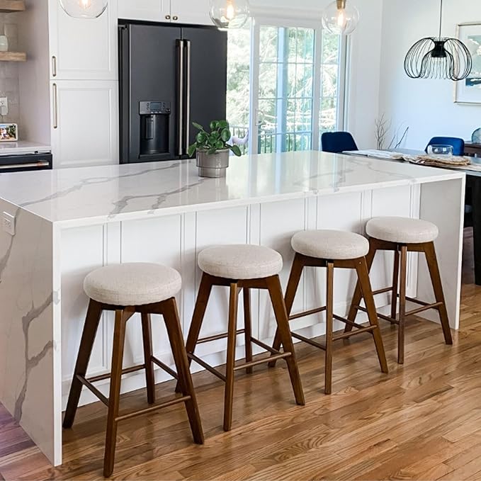Nathan James Amalia Backless Kitchen Counter Height Bar Stool, Solid Wood with 360 Swivel Seat Antique Coffee/Natural Wheat, Set of 4