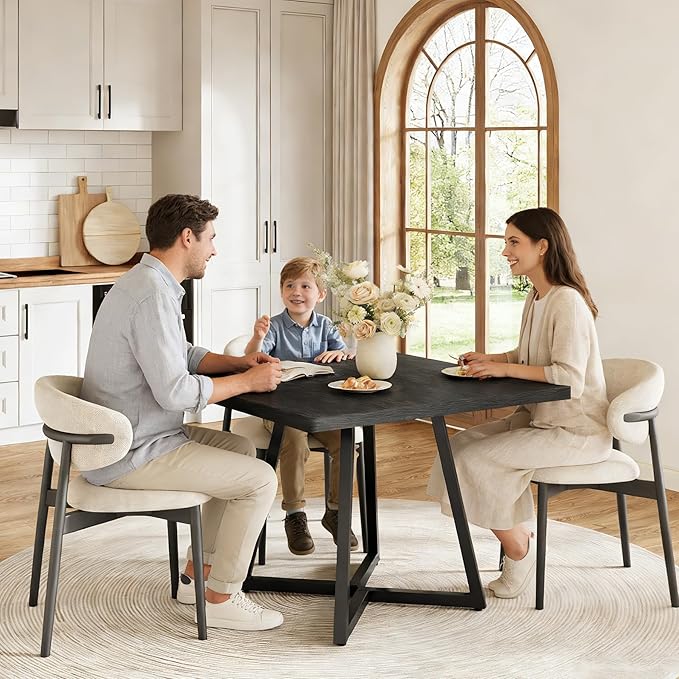 LITTLE TREE 31.5 Inches Small Dining Table for 4, Square Dinner Table for Small Space, Dining Room Tables, Black Wooden Kitchen Table with Metal Legs, Modern Leisure Cafe Table for Apartment