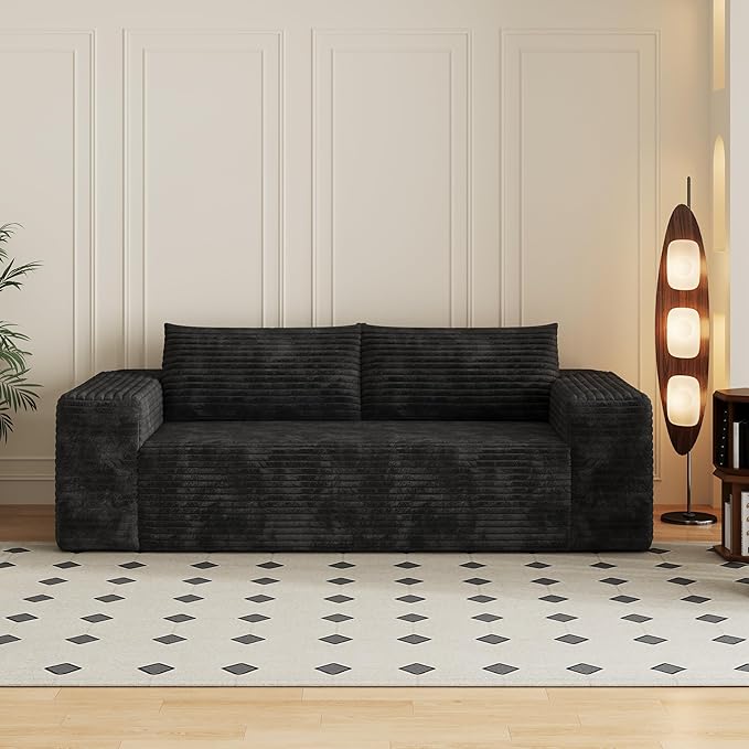 Eafurn Memory Foam Boneless Loveseat Sofa Couch, 3-Seater Upholstered Sofa with Corduroy Fabric and Wider Armrest, No Assembly Sofa for Living Room, Bedroom & Apartment | Sturdiness, Breathable material, Sofa in A Box