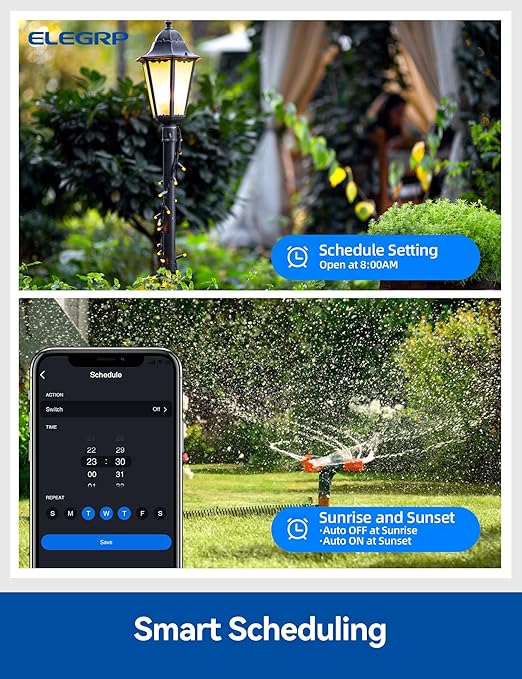 ELEGRP PQR20 Outdoor Smart Plug Waterproof IP66, WiFi Plug with 2 Individually Sockets, Compatible with Alexa & Google Assistant, Smart Outdoor Outlet for String Lights, UL Certified, 2 Pack, Grey