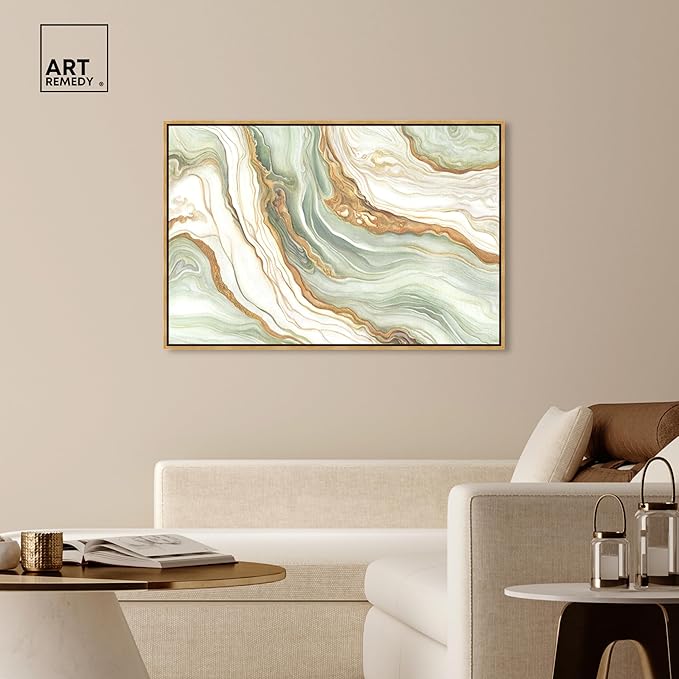 Art Remedy Green And Gold Framed Mineral, Agate & Geode 1 Piece Canvas Wall Art, 55.5" x 37.5", Gold Frame