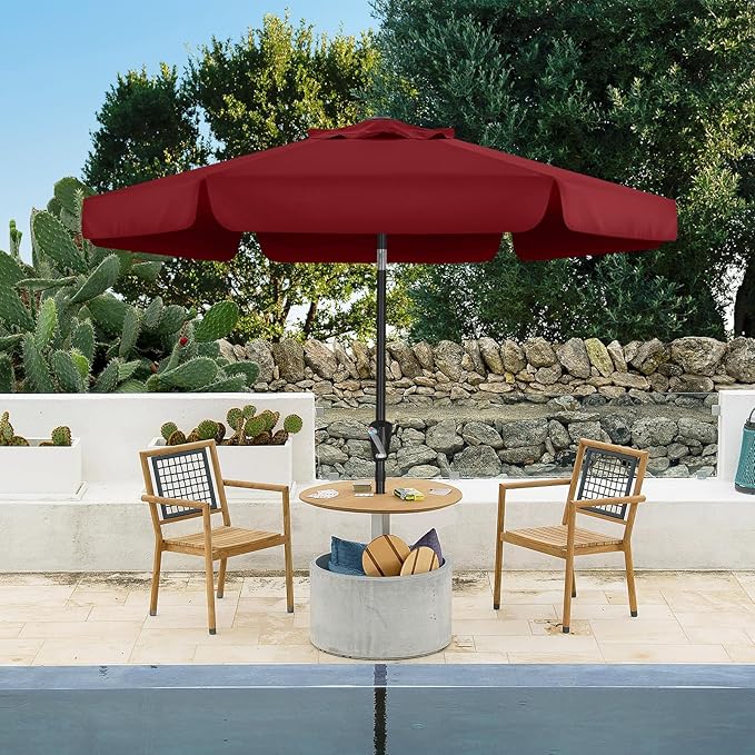 COOSHADE 7.5FT Outdoor Garden Table Umbrella Patio Umbrella Market Umbrella,Crank Open, Push Button 3-Way Tilt,Great for Garden, Deck, Backyard and Pool, 8 Ribs(Burgundy)