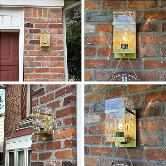 Outdoor Wall Light,Gold Exterior Waterproof Lanterns,Porch Sconces Wall Mounted Lighting with E26 Sockets & Glass Shades, for Garage,Doorway,Patio,Front Door