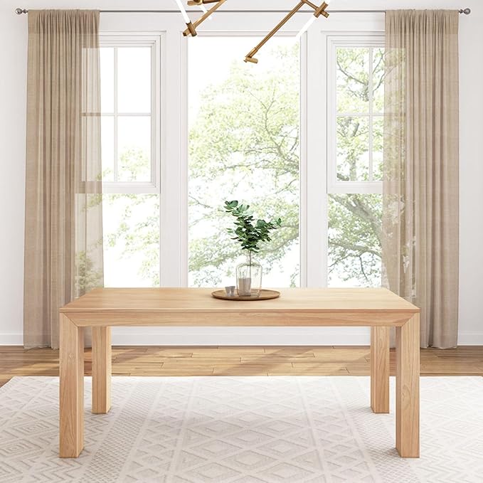 Plank+Beam 72 Inch Modern Solid Wood Dining Table - Solid Pine, Wirebrush Finish, Seats 6, Non-Toxic Finish, Easy Assembly, for Kitchen or Office, Blonde Wirebrush