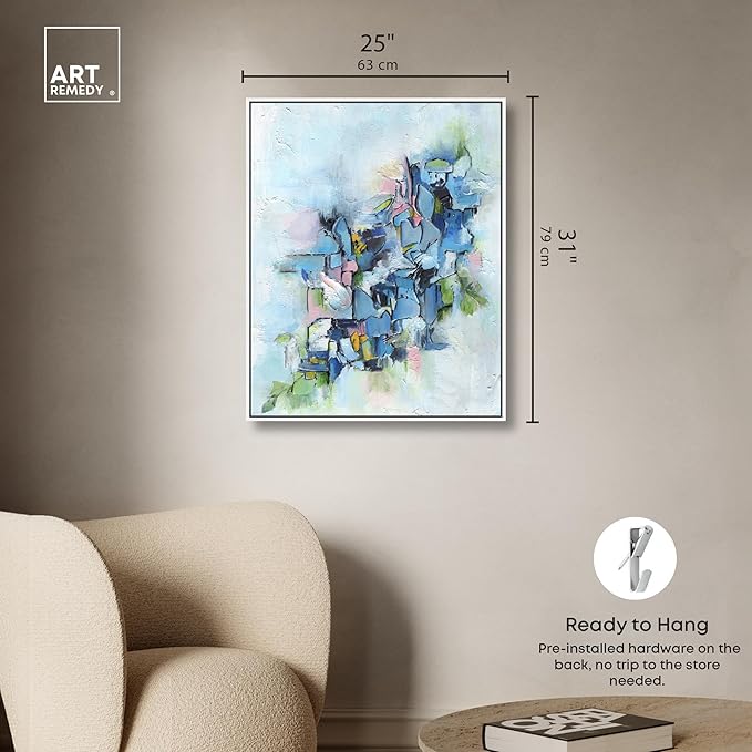 Art Remedy Poesy Canvas Modern Blue Abstract Wall Art, White Frame, 24" x 30"