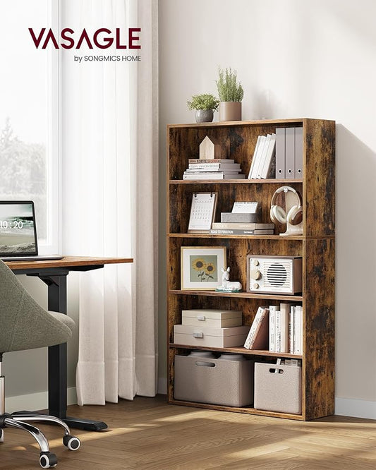 VASAGLE Set of 2 Bookshelves, 30 Inches Wide, 5-Tier Open Bookcases with Adjustable Storage Shelves, Floor Standing Units, Rustic Brown ULBC175X01-2