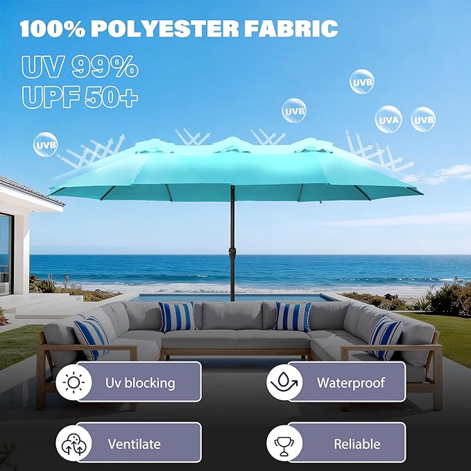 Ayge 15ft Large Outdoor Patio Umbrella with Table & Base - Double-Layer UV Resistant Fabric, Easy Crank Handle for Pool, Garden & Lawn