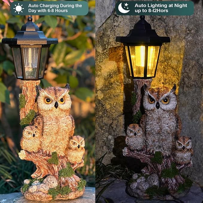 Solar Garden Owl Statue Lights,Large Owl Figure with Solar Lights Lantern,for Outdoor Landscapes, Courtyards, Paths,Outside Patio Lawn Sculpture Decorated，Gifts for Women, Owl Lovers