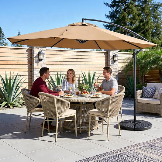 10FT Patio Umbrella, Cantilever Outdoor Umbrella with 360° Rotation & Tilt Adjustment, Offset Patio Umbrella with UV-Resistant Waterproof Canopy for Backyard, Pool, Garden