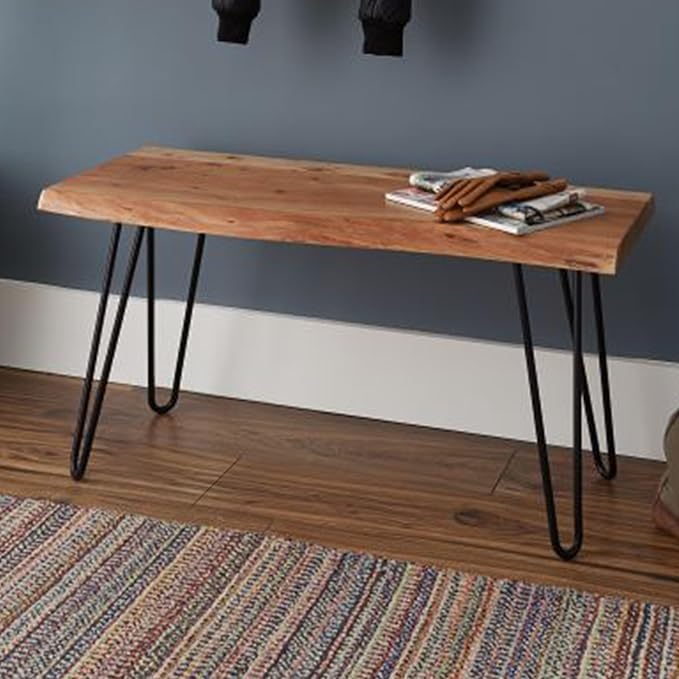Alaterre Furniture Live Edge Wood Bench with Hairpin Metal Legs - Industrial Modern Entryway Bench with Minimalist Design - Furniture for Entryway, Dining Room, Kitchen, or Bedroom (36 Inch)