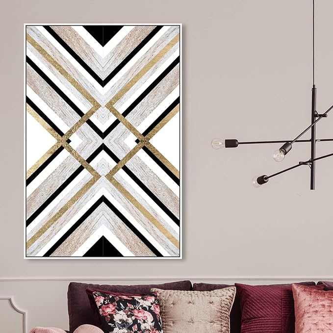 The Oliver Gal Artist Co. Abstract Framed Wall Art Canvas Prints 'Earthy Lux' Geometric Home Décor, 30" x 45", Brown, Gold