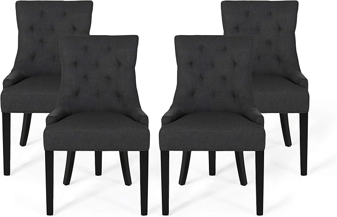 Christopher Knight Home Harriet Contemporary Tufted Fabric Dining Chairs (Set of 4), Dark Gray, Espresso