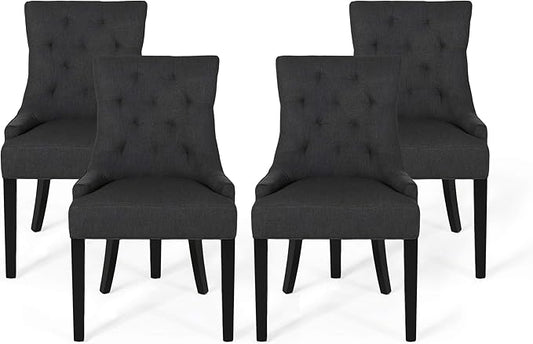 Christopher Knight Home Harriet Contemporary Tufted Fabric Dining Chairs (Set of 4), Dark Gray, Espresso