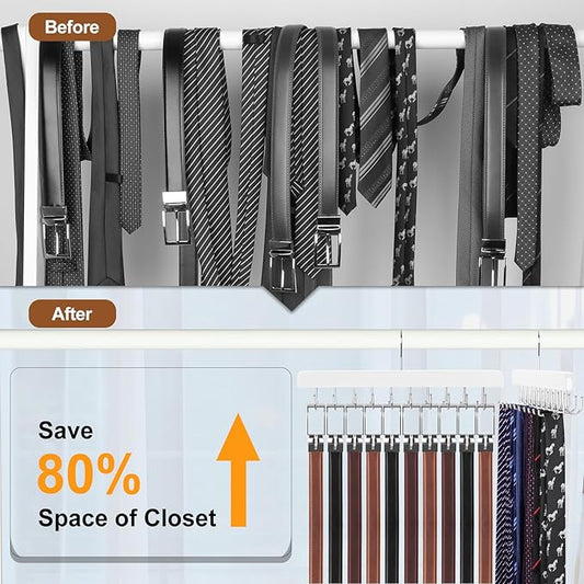TOPIA HANGER 20 Hooks 2 in 1 Belt Tie Hanger for Closet Max 30 Belts with 30 Ties Capacity, Belt Tie Racks Wooden Hanger for Closet Organizer Storage “U” Fit for Belt and “一” Fit for Tie - CT47W