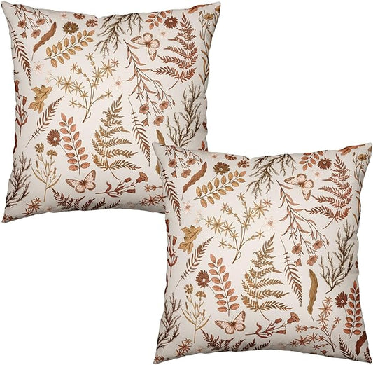 Burnt Orange Fall Floral Pillow Covers 18x18 Set of 2 Seasonal Autumn Wildflower Rustic Outdoor Throw Pillow Covers Thanksgiving Cushion Case for Farmhouse Living Room Decor
