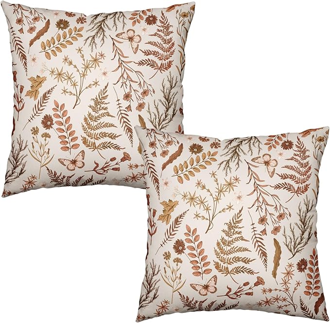 Burnt Orange Fall Floral Pillow Covers 24x24 Set of 2 Seasonal Autumn Wildflower Rustic Outdoor Throw Pillow Covers Thanksgiving Cushion Case for Farmhouse Living Room Decor