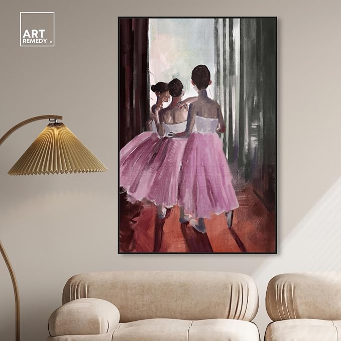 Art Remedy Little Girls Ballerinas Canvas Classic Vintage Wall Art, Black Frame, 36" x 54"