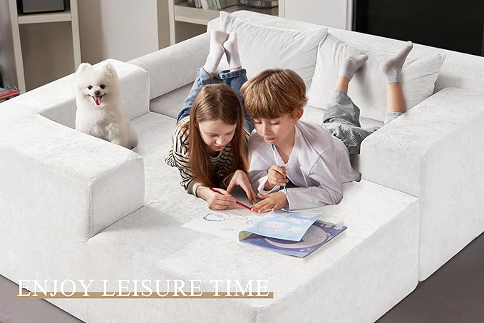 HABUTWAY 105" L-Shape Modular Sectional Sofa Couch for Living Room,No Assembly Required,Modular Comfy Sofa with Deep Seat for Living Room Bedroom,Luxury Distressed Velvet(Left,Beige)