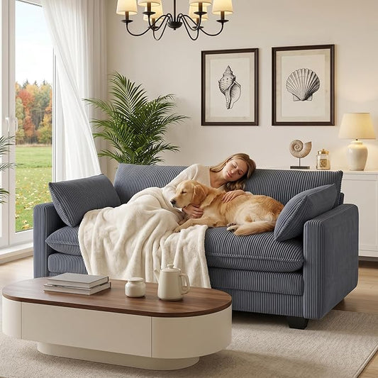 Gizoon 75” Small Cloud Loveseat Couches for Living Room, 2 Seater Love Seat Sofa with Comfy Deep Seat, Small Washable Couches with Removable Corduroy Cover for Apartment, Grey