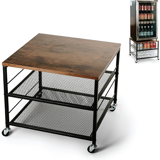 Mini Fridge Stand with Storage, Fridge Cabinet, Heavy Duty Refrigerator Stand Beverage, Dorm Fridge Cart, Microwave Stand, Nightstand, Kitchen Storage Organizer, End Table, Record Player Stand
