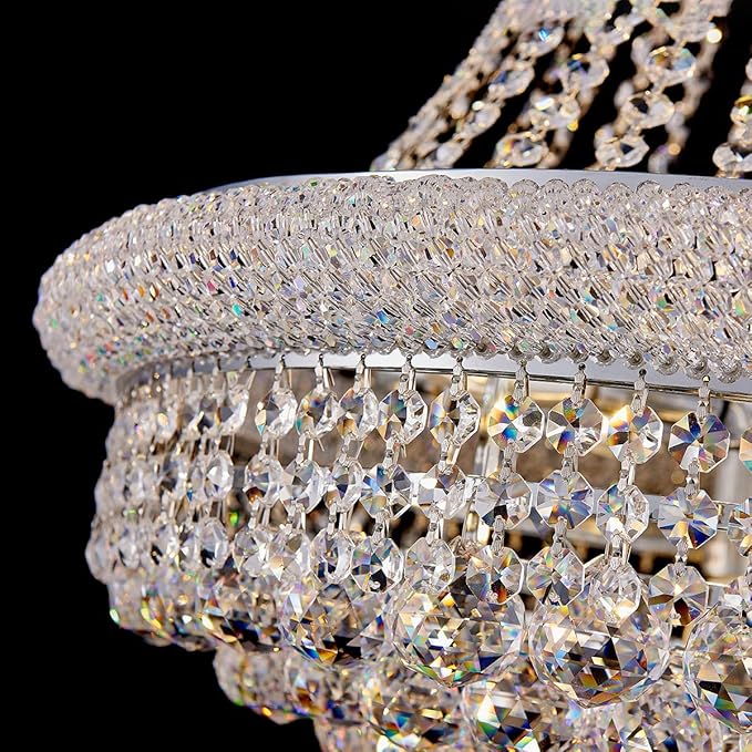 Modern Crystal Chandeliers Foryer Chandelier for High Ceilings, 11-Lights Silver Empire Crystal Chandeliers for Living Dining Room Entryway Hallway(D23.6)