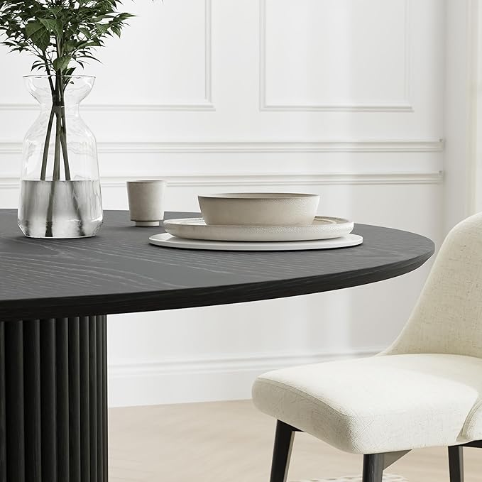 Casaphoria 60" Round Dining Table, Modern Wood Kitchen Table with Cylinder Polygonal Base for Living Room & Dining Room, Easy Assembly Farmhouse Furniture for 4-6, Black
