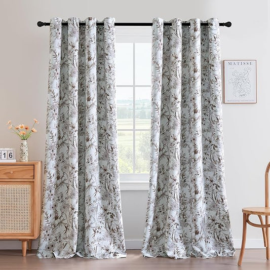 H.VERSAILTEX Blackout Curtains 96 Inch Length 2 Panels Set Floral Print Curtain Drapes for Living Room Thermal Insulated Grommet Window Curtains for Bedroom - French Jouy Flora in Macchiato